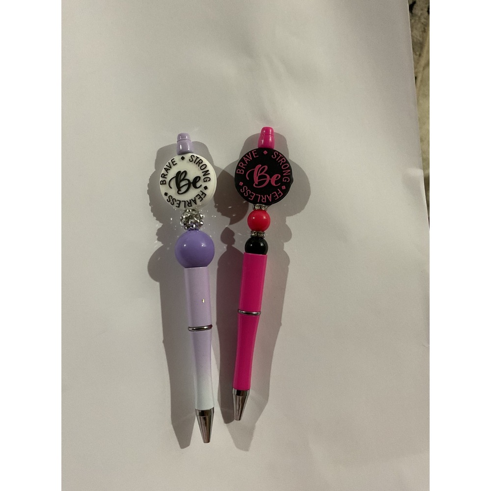Be Brave Strong Fearless Beaded Pen Set Purple Pink Inspirational 2pc Gift Set